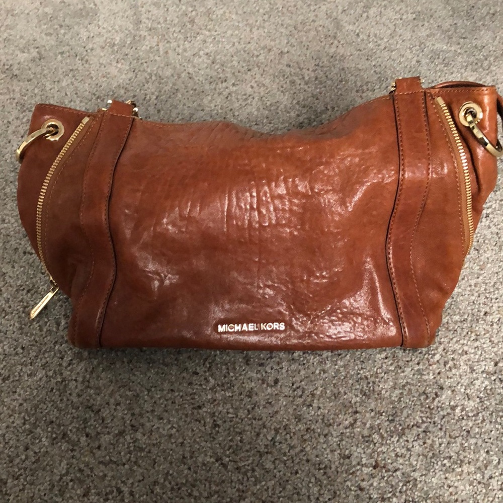 Michael Kors camel & gold tone handbag
